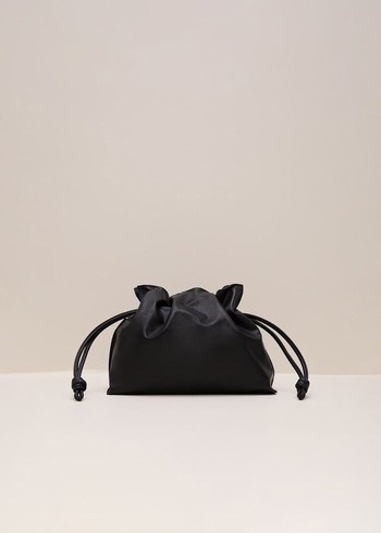 Phase Eight Black Leather Drawstring Soft Pouch Bags Black USA | 4832095-MY